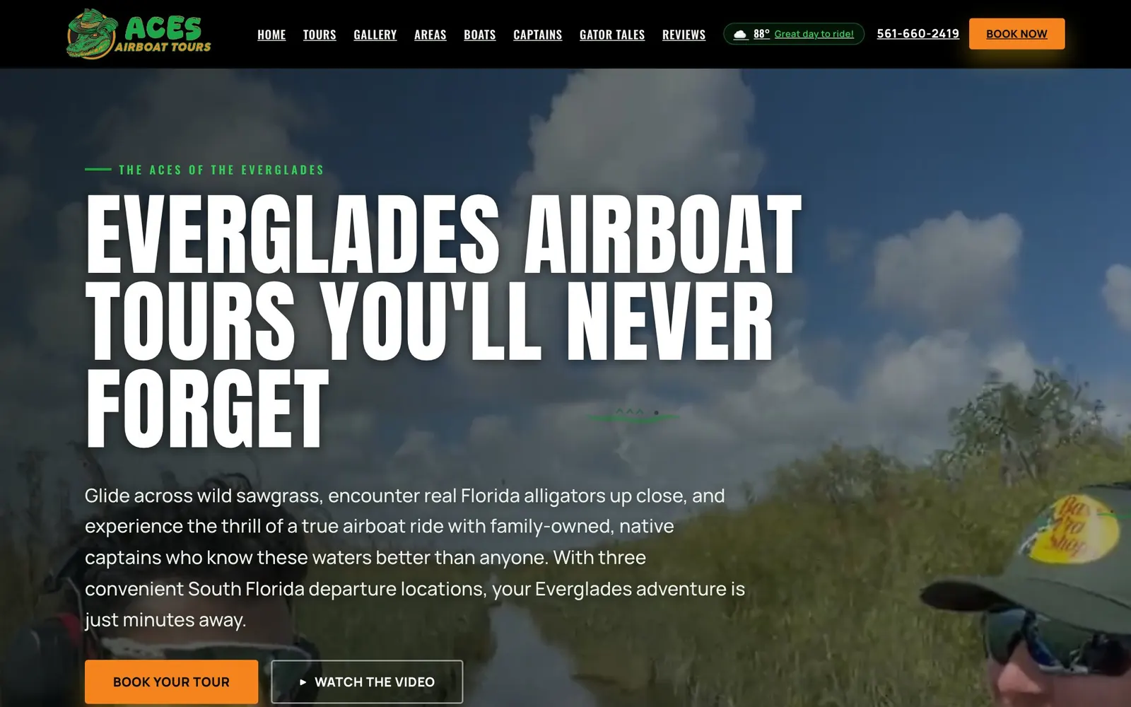 Aces Airboat Tours: home hero screen