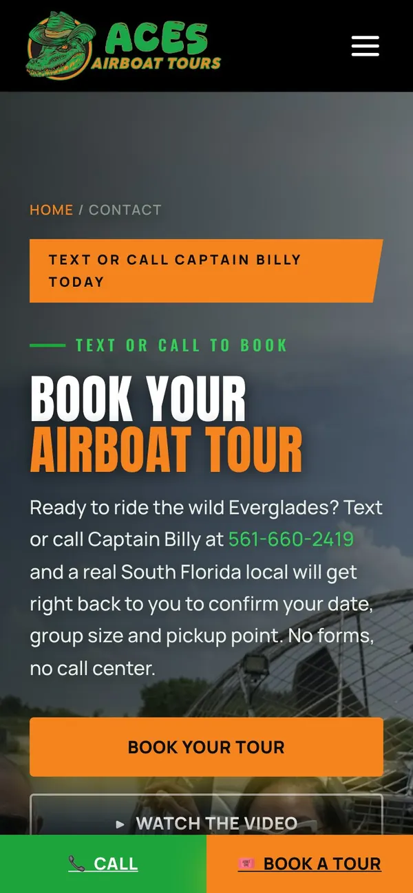 Aces Airboat Tours: m contact screen