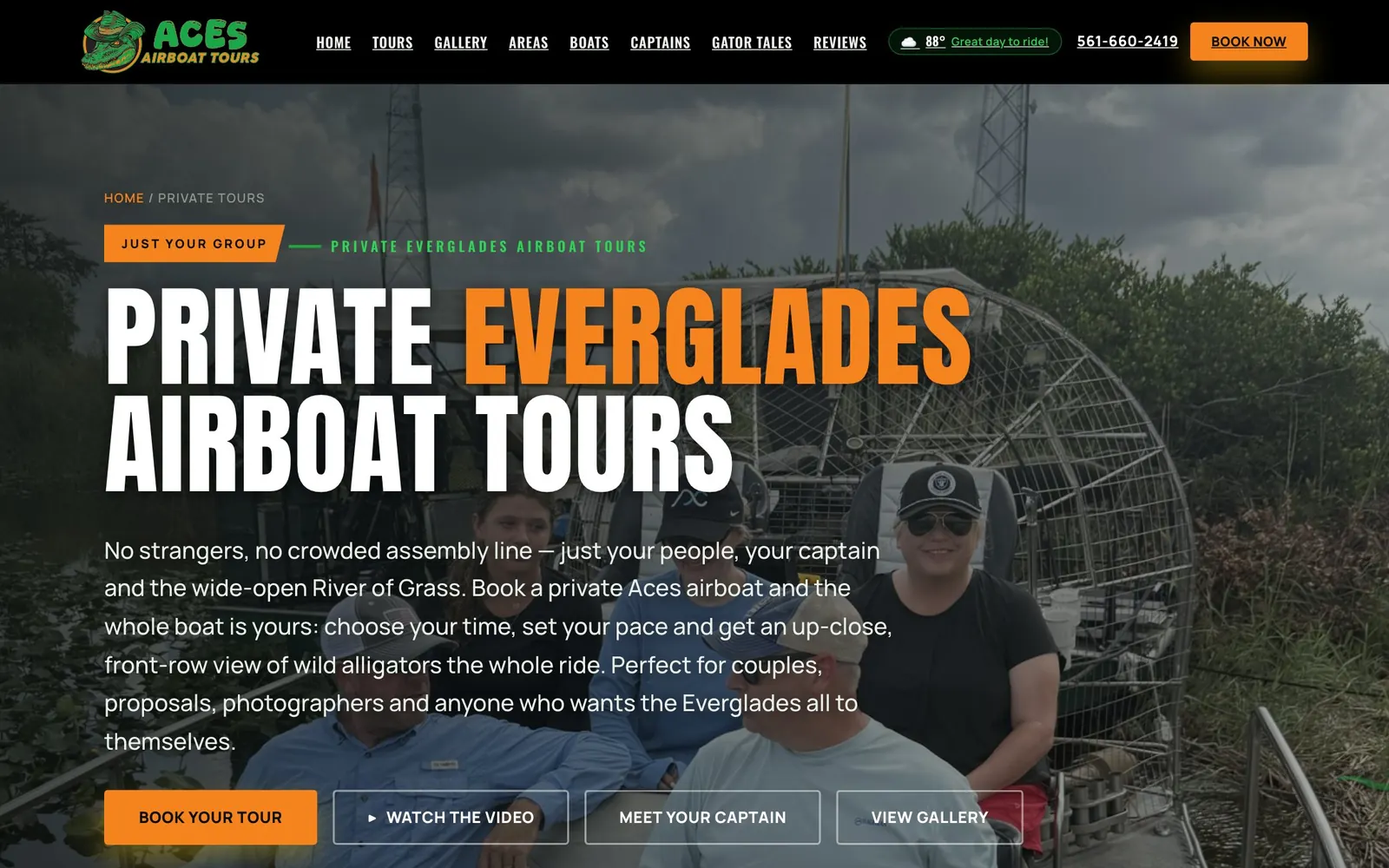 Aces Airboat Tours: private screen