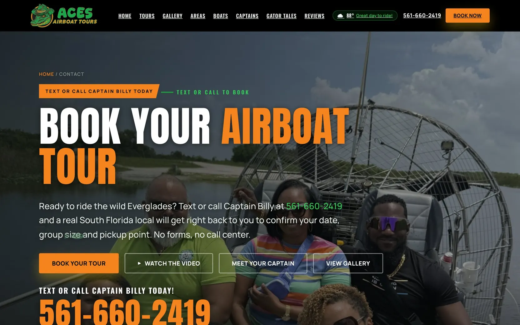 Book: text or call Captain Billy.