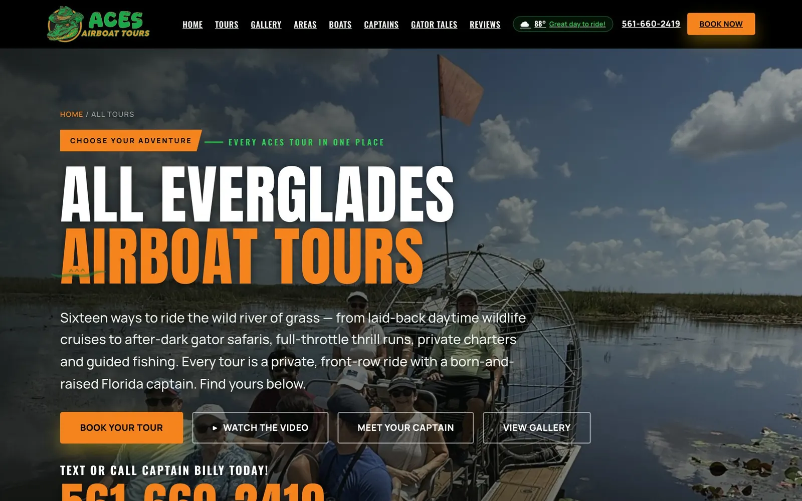 Aces Airboat Tours: tours screen