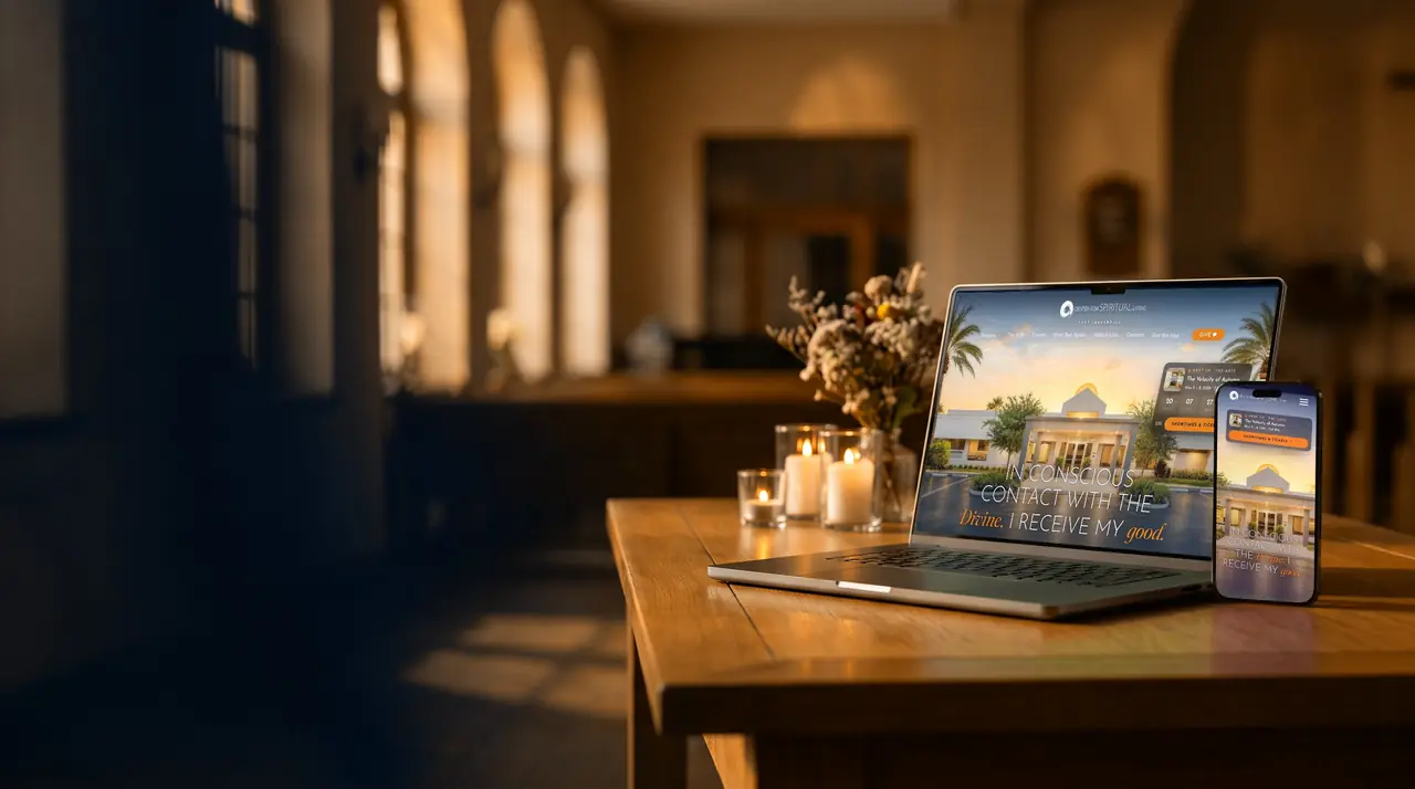 Center for Spiritual Living website on a laptop and phone, built by Unified Marketing