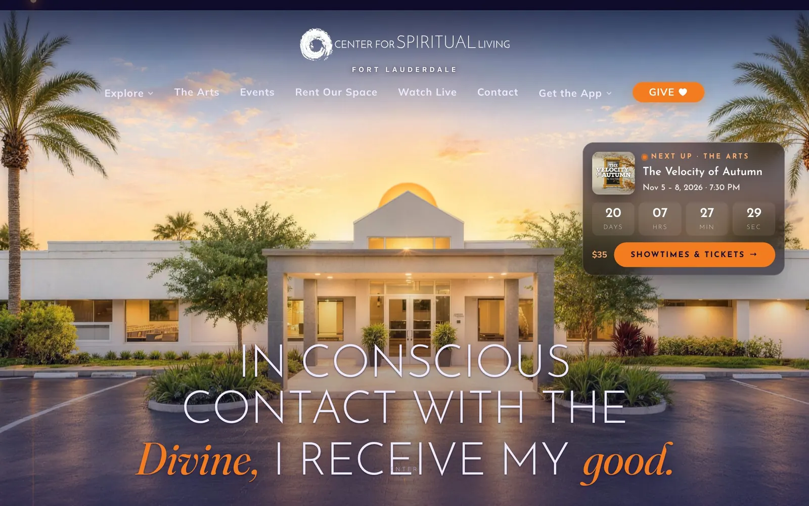 Center for Spiritual Living: home hero screen