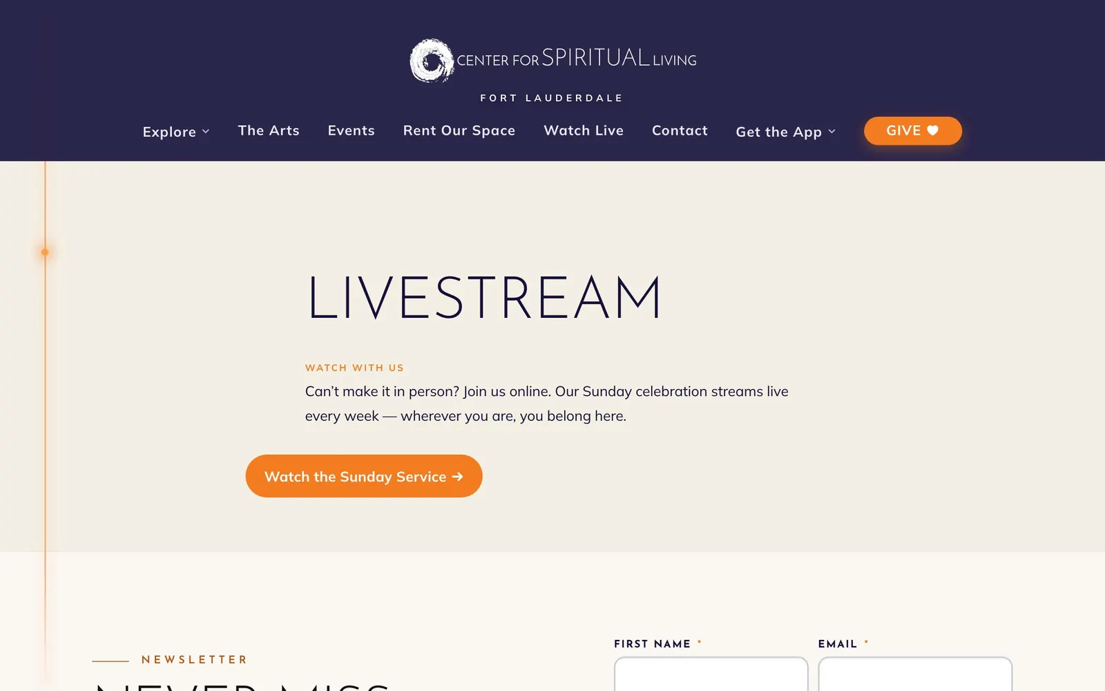 Center for Spiritual Living: live screen
