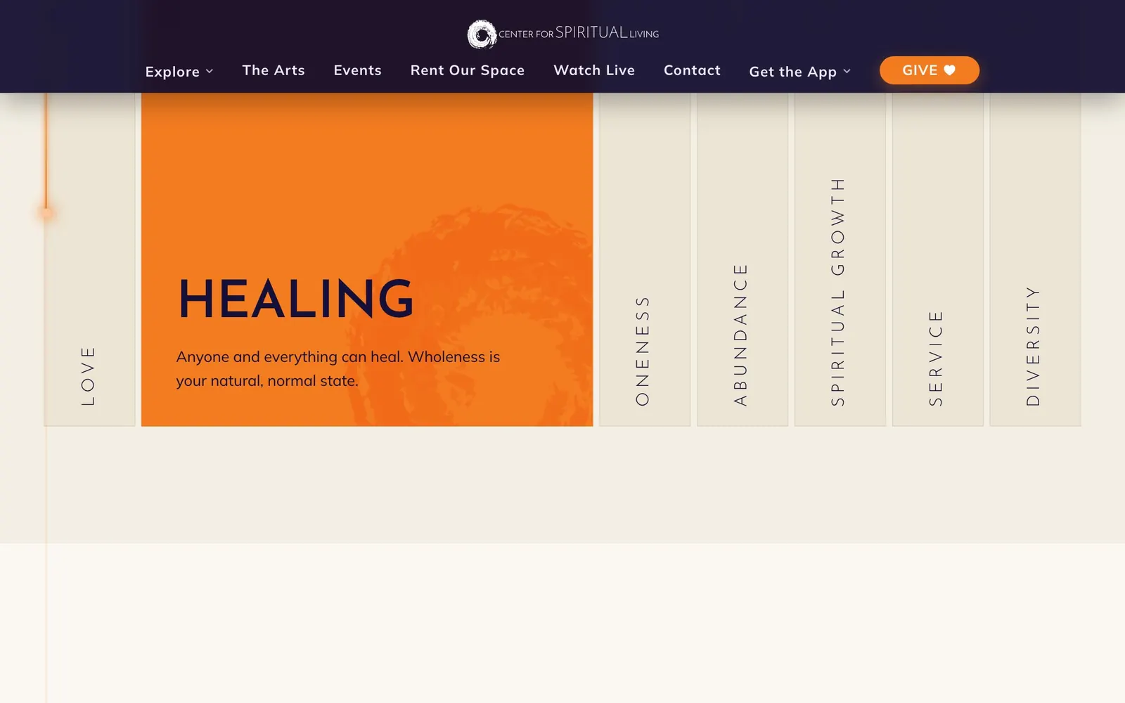Center for Spiritual Living: values screen