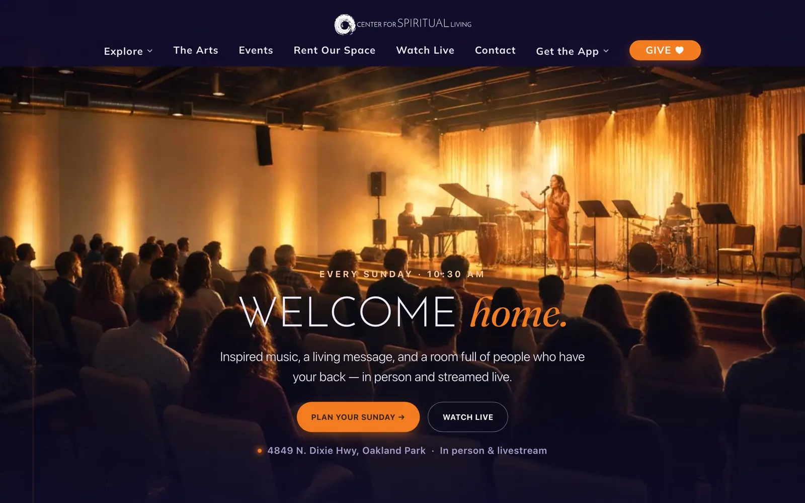 Center for Spiritual Living: welcome screen