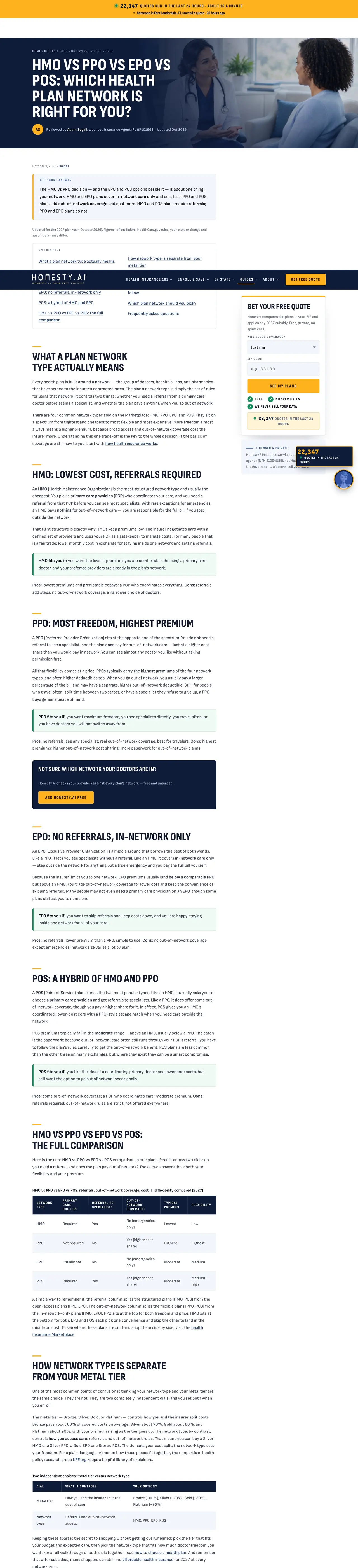 HonestyInsure.com: guide screen