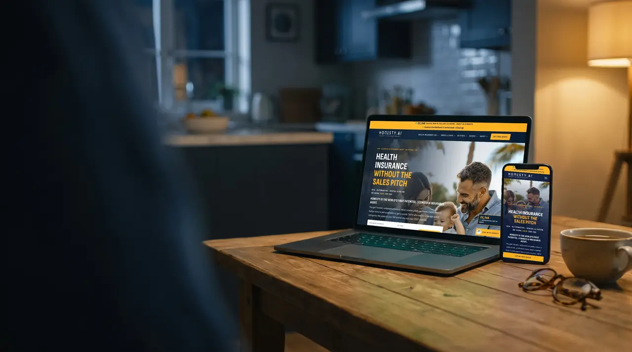 HonestyInsure.com website on a laptop and phone, built by Unified Marketing