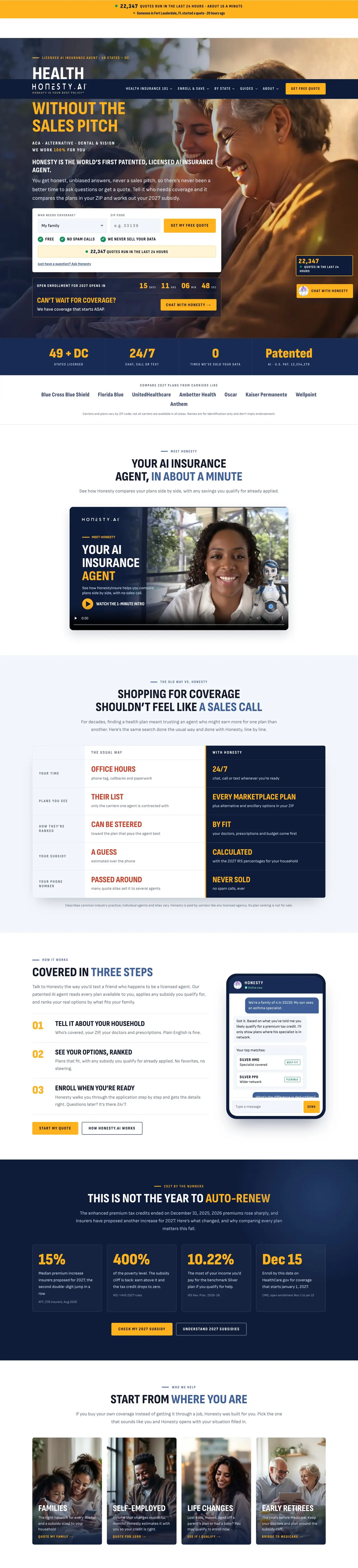 HonestyInsure.com: home full screen