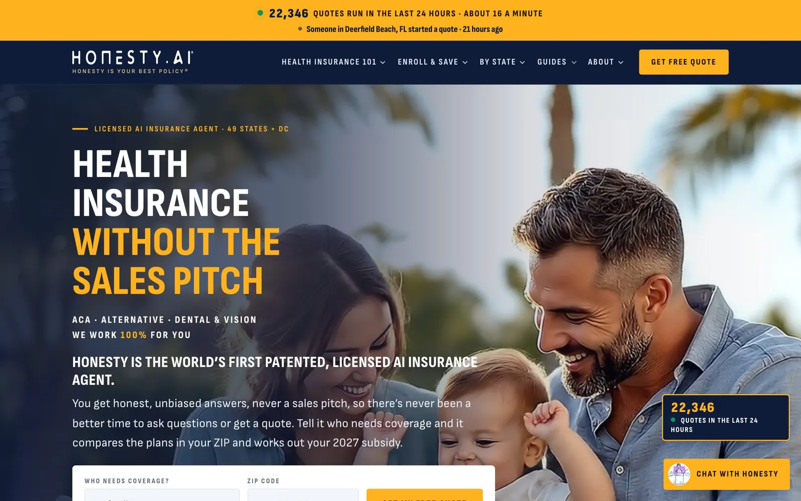 HonestyInsure.com: home hero screen