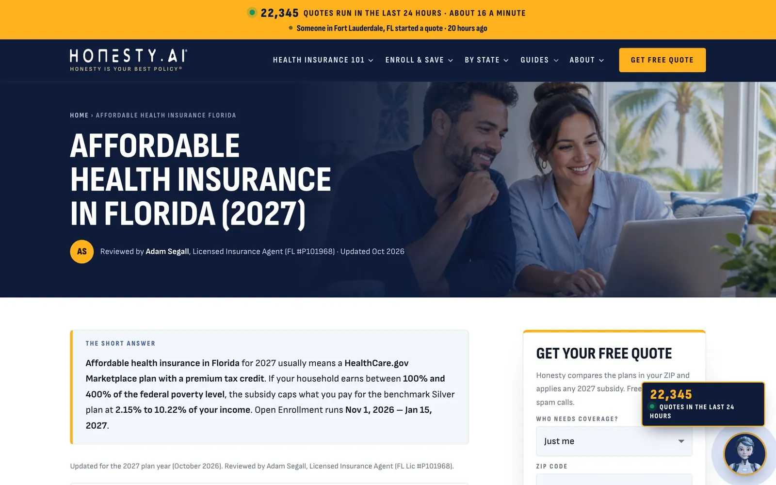 HonestyInsure.com: state screen