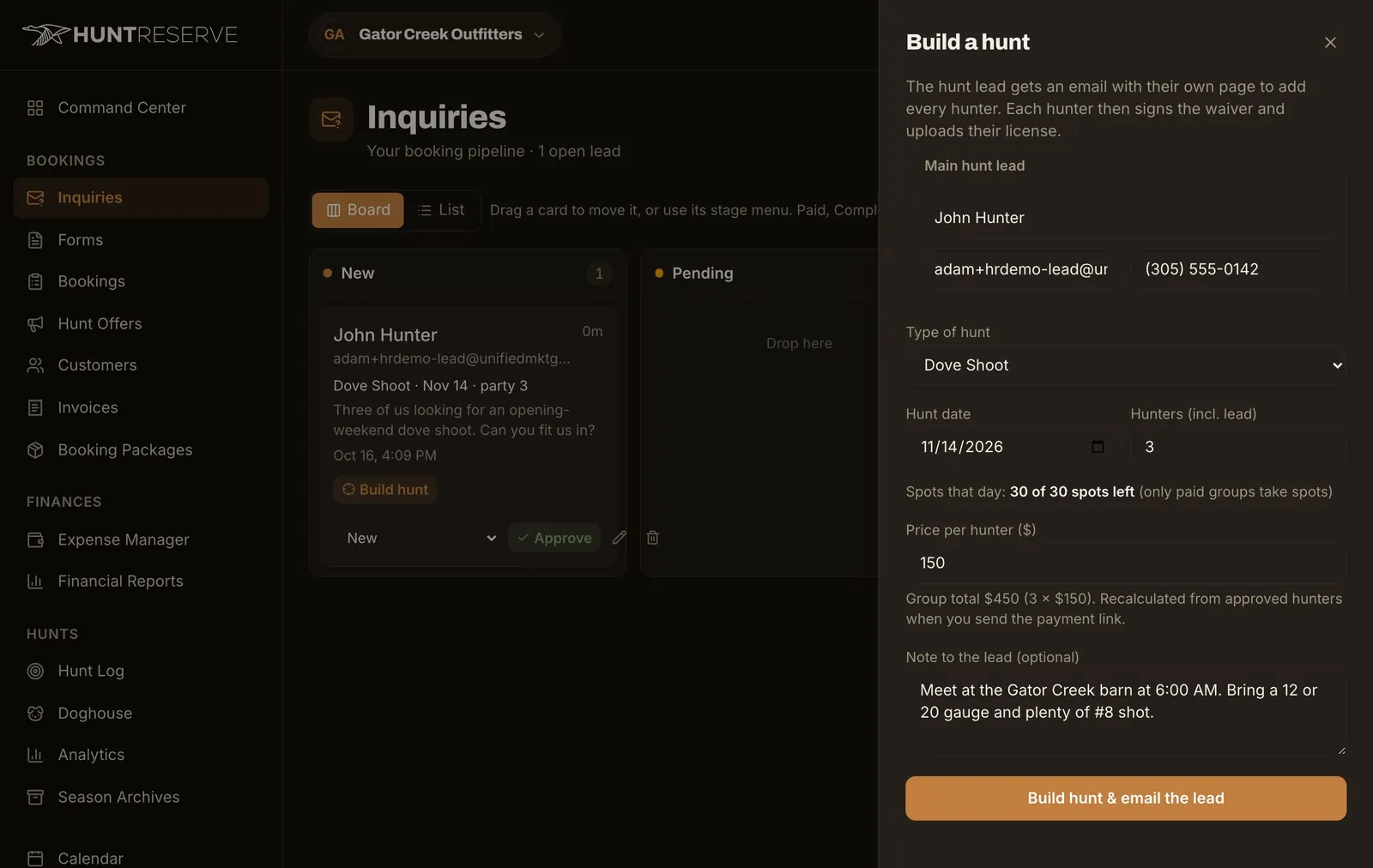 HuntReserve: build screen