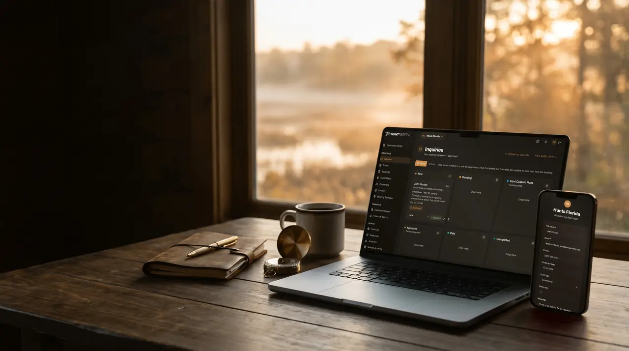 HuntReserve website on a laptop and phone, built by Unified Marketing