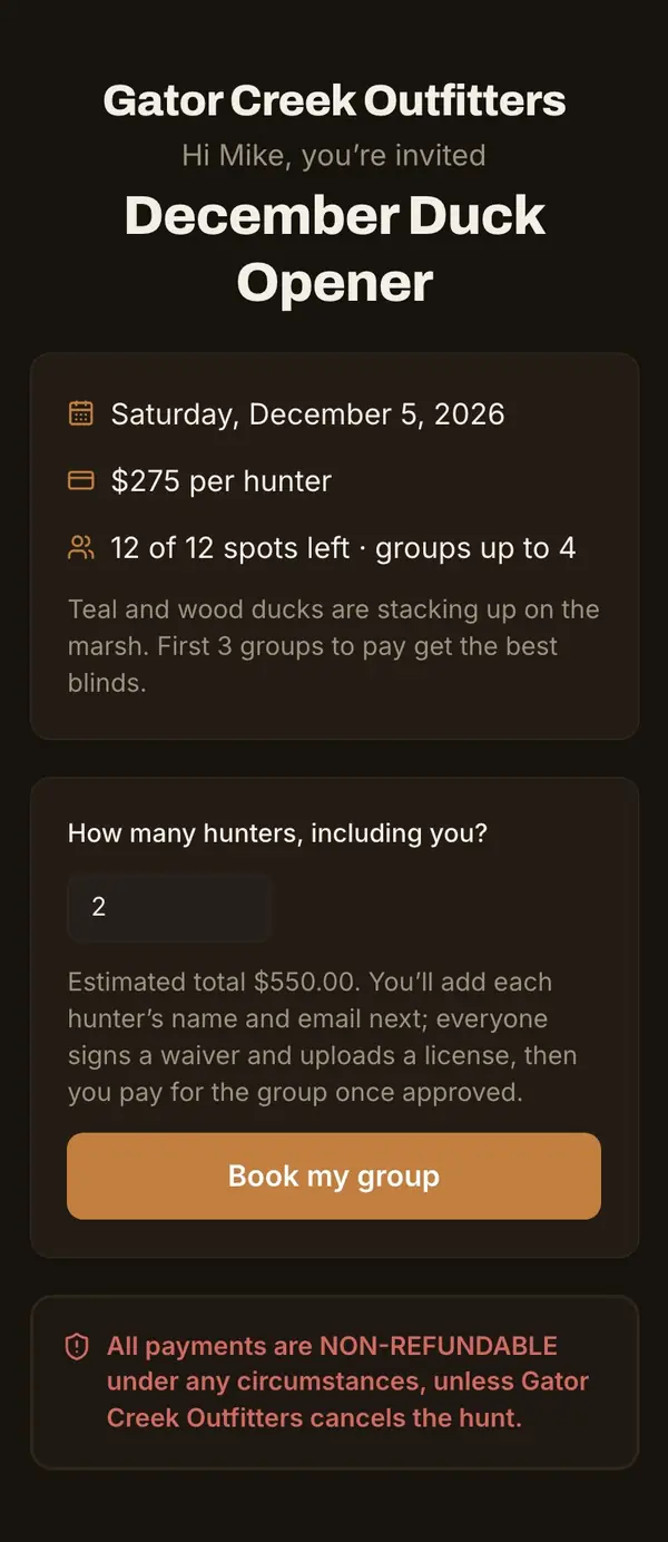 HuntReserve: offer screen