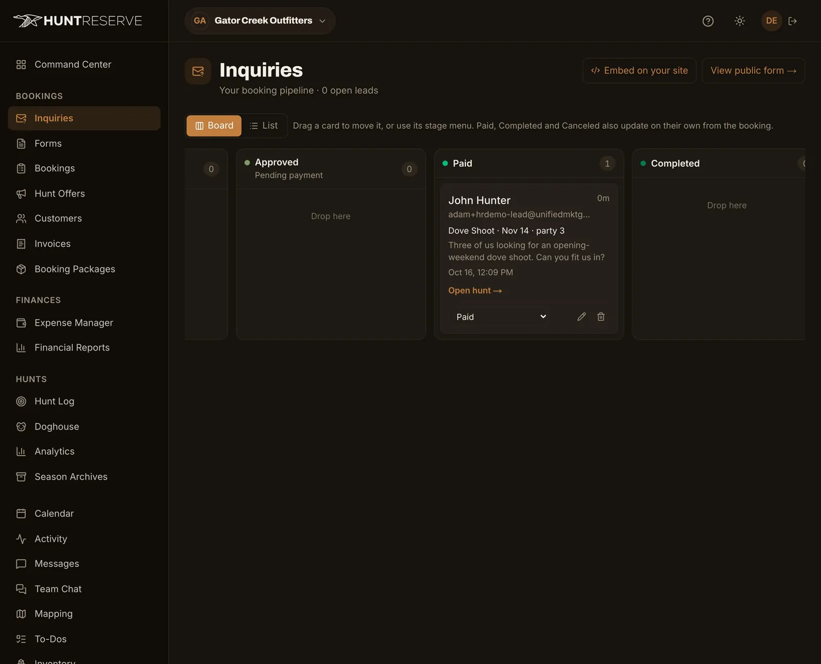 HuntReserve: paid screen