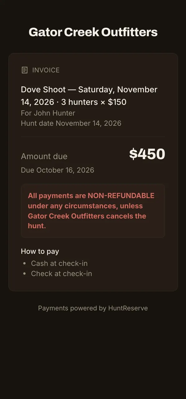 HuntReserve: pay2 screen