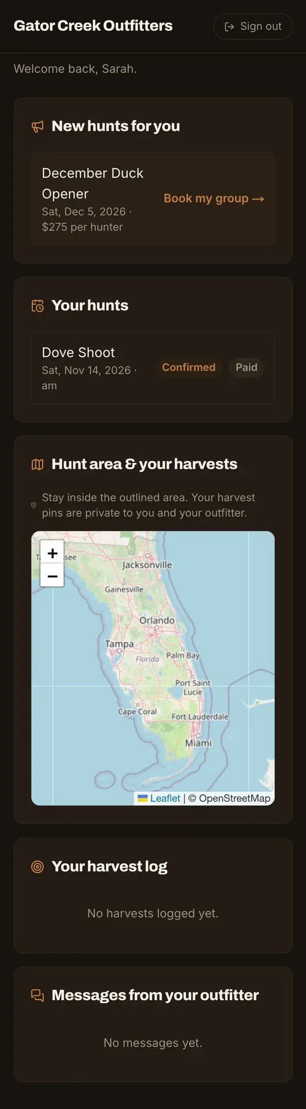 HuntReserve: portal screen