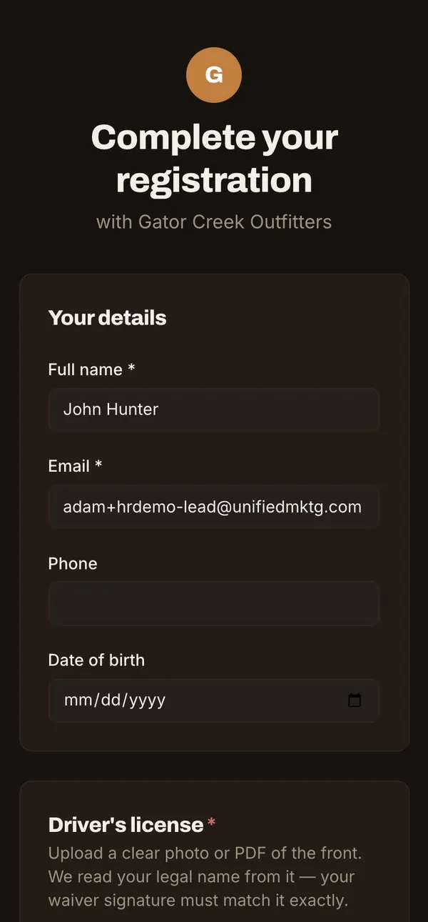 HuntReserve: reg1 screen