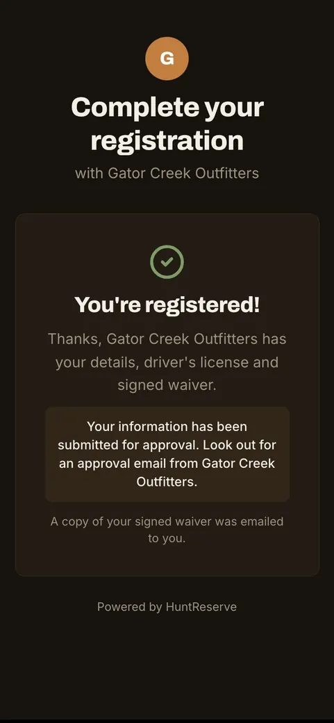 Registration complete.