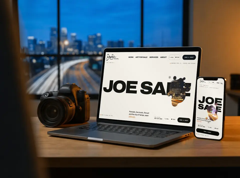 Joe Sale Photography website on a laptop and phone