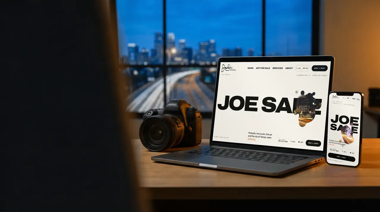 Joe Sale Photography website on a laptop and phone, built by Unified Marketing