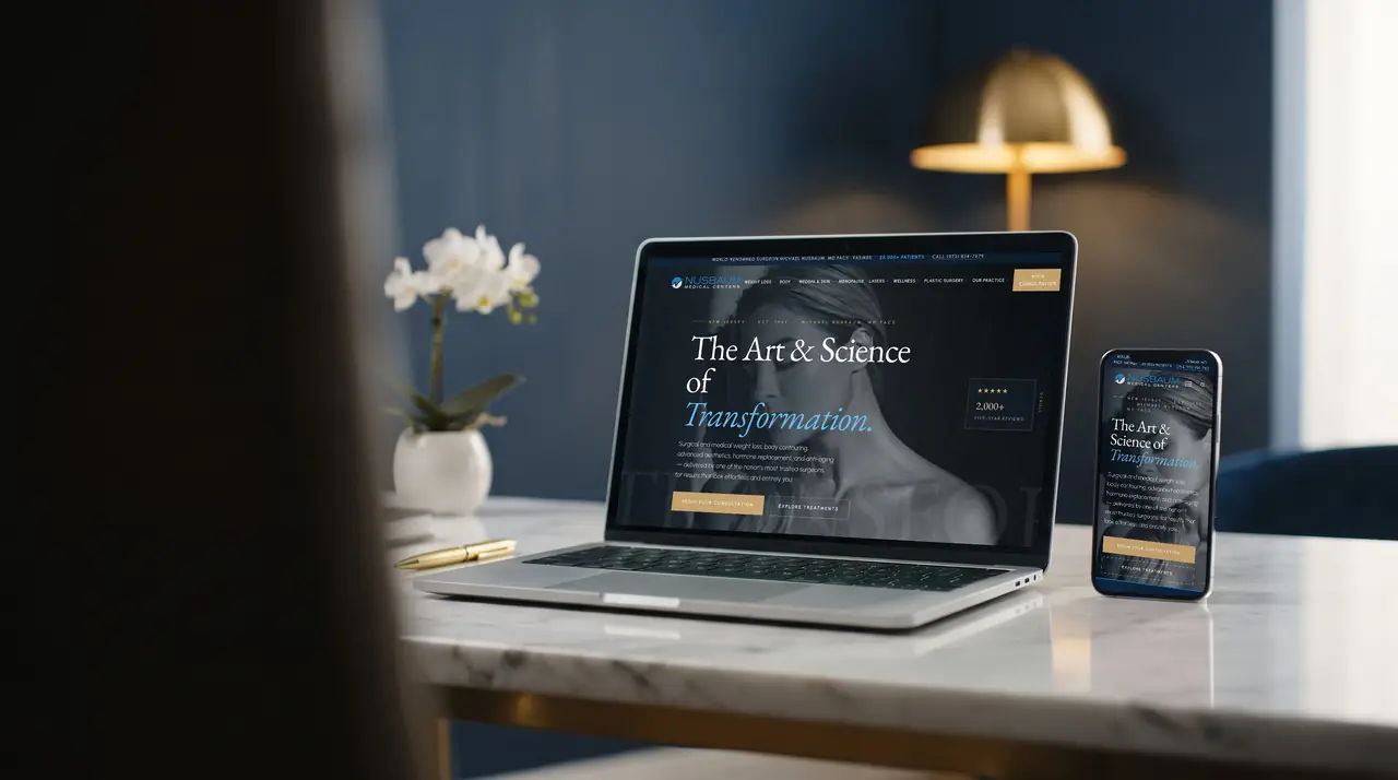 Nusbaum Medical Centers website on a laptop and phone, built by Unified Marketing