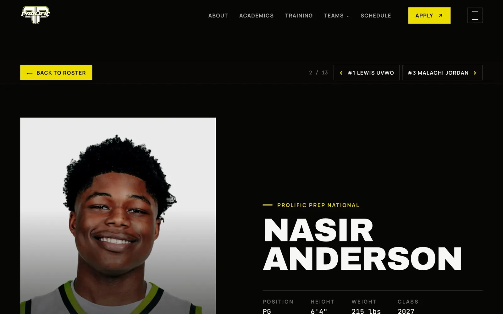 Prolific Prep: player screen