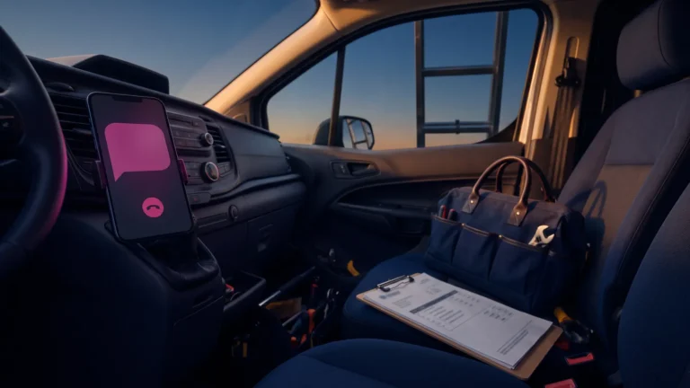 AI for contractors: an automatic text back to a missed call on a phone in a service van