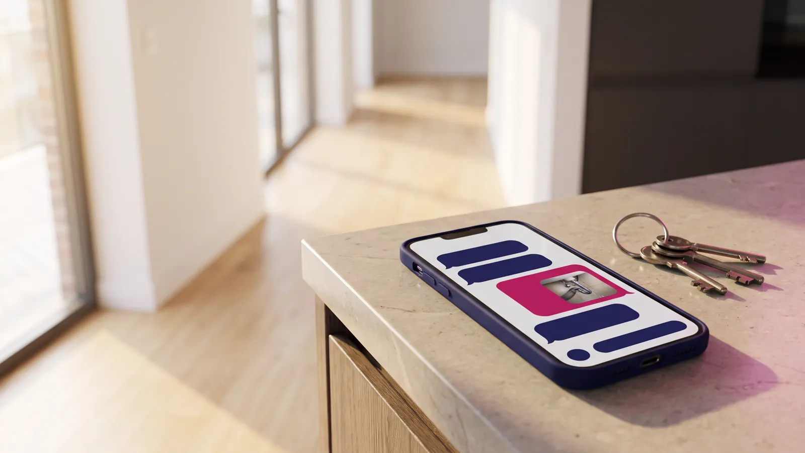 Tenant maintenance request with a photo sent by text, showing AI for property management intake