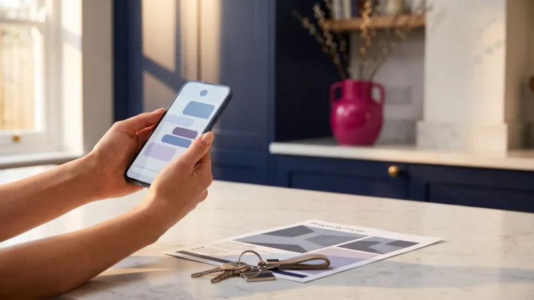AI for real estate agents: an agent replying to a new buyer lead from a phone inside a listed home