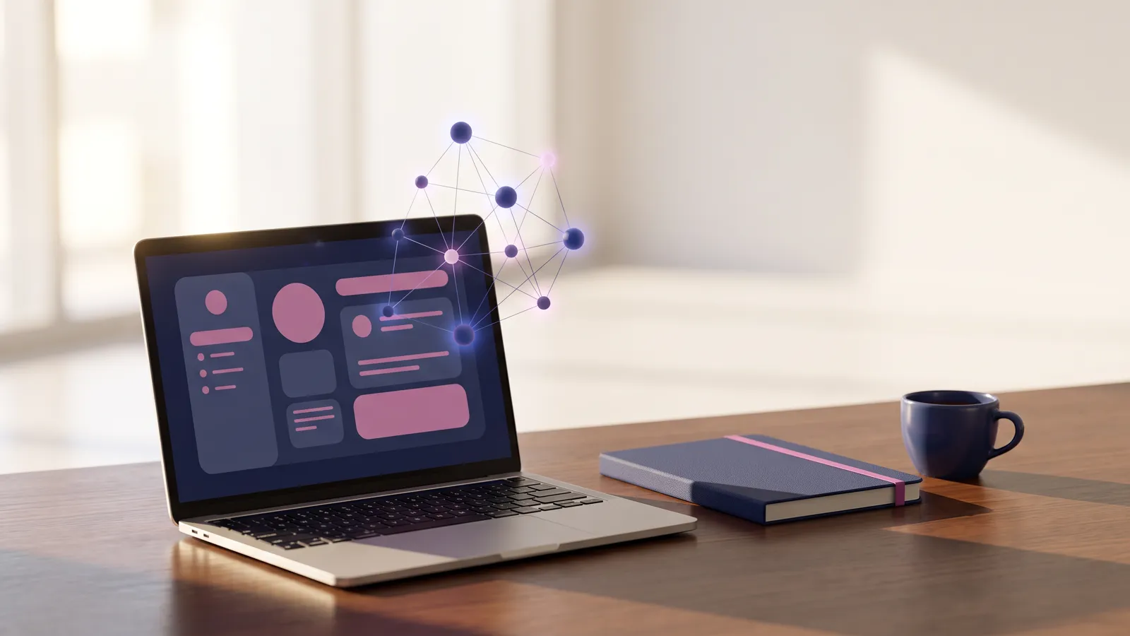 An AI chat interface and connected data network illustrating how ai marketing agencies work