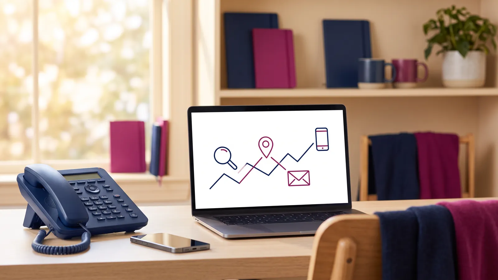 Call tracking setup at a front desk linking ads, maps and mail to incoming phone calls