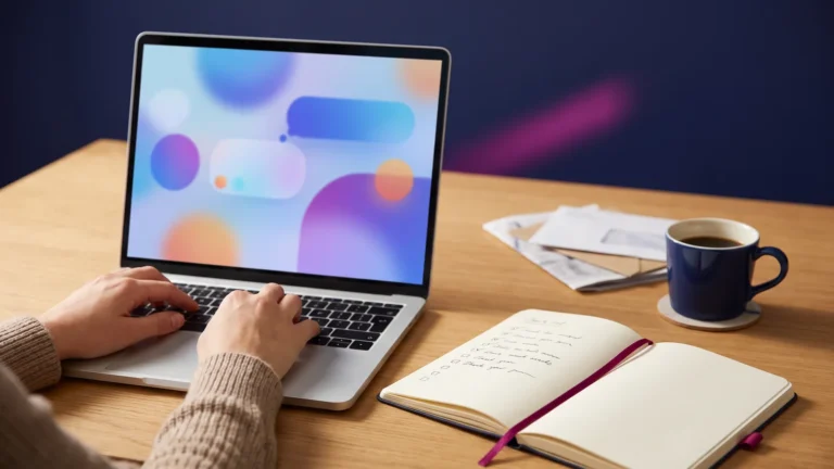 ChatGPT for small business: an owner drafting follow-up emails with an AI chat assistant at a desk