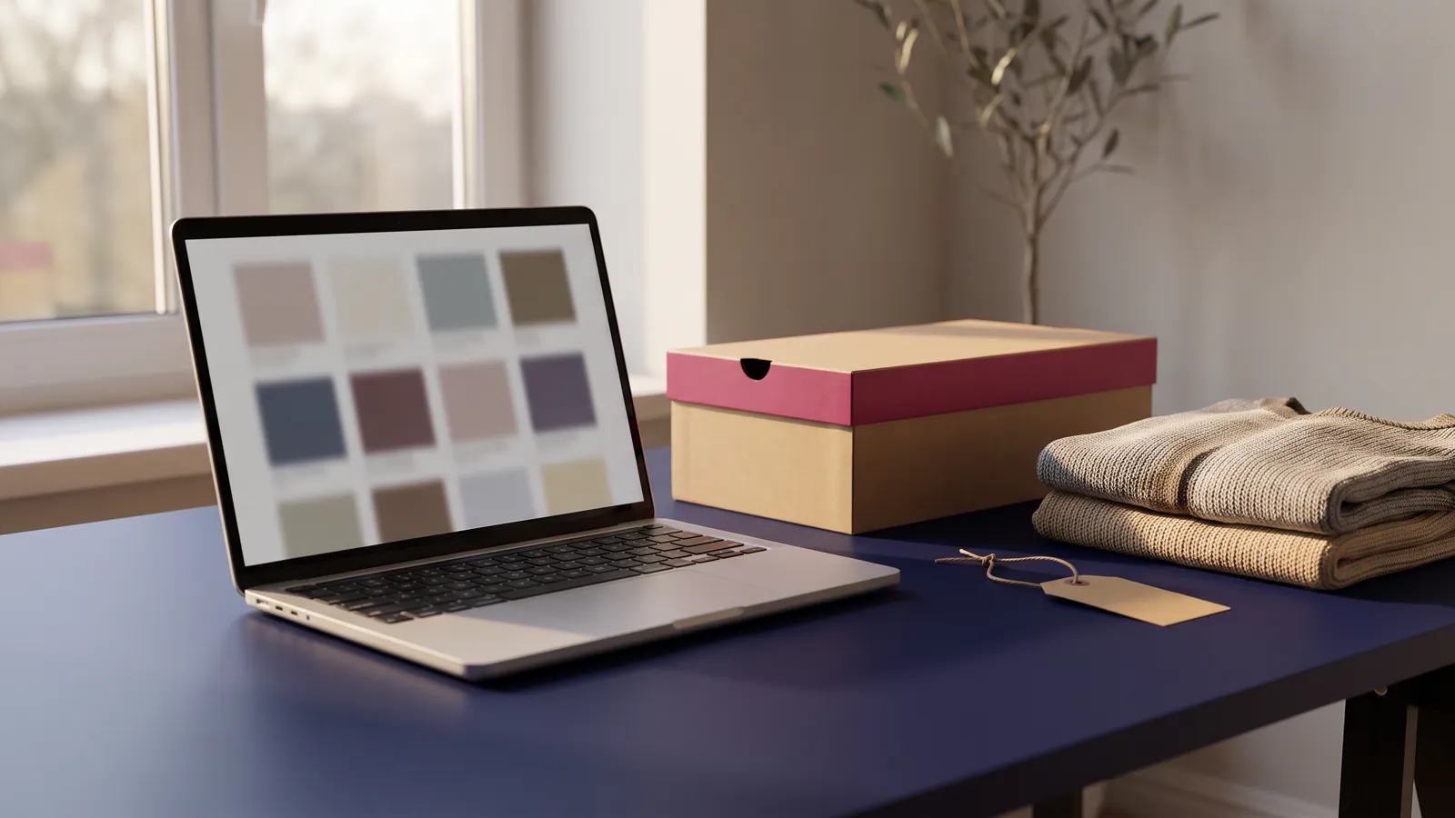 Laptop with a product grid and shipping boxes representing an ecommerce SEO audit