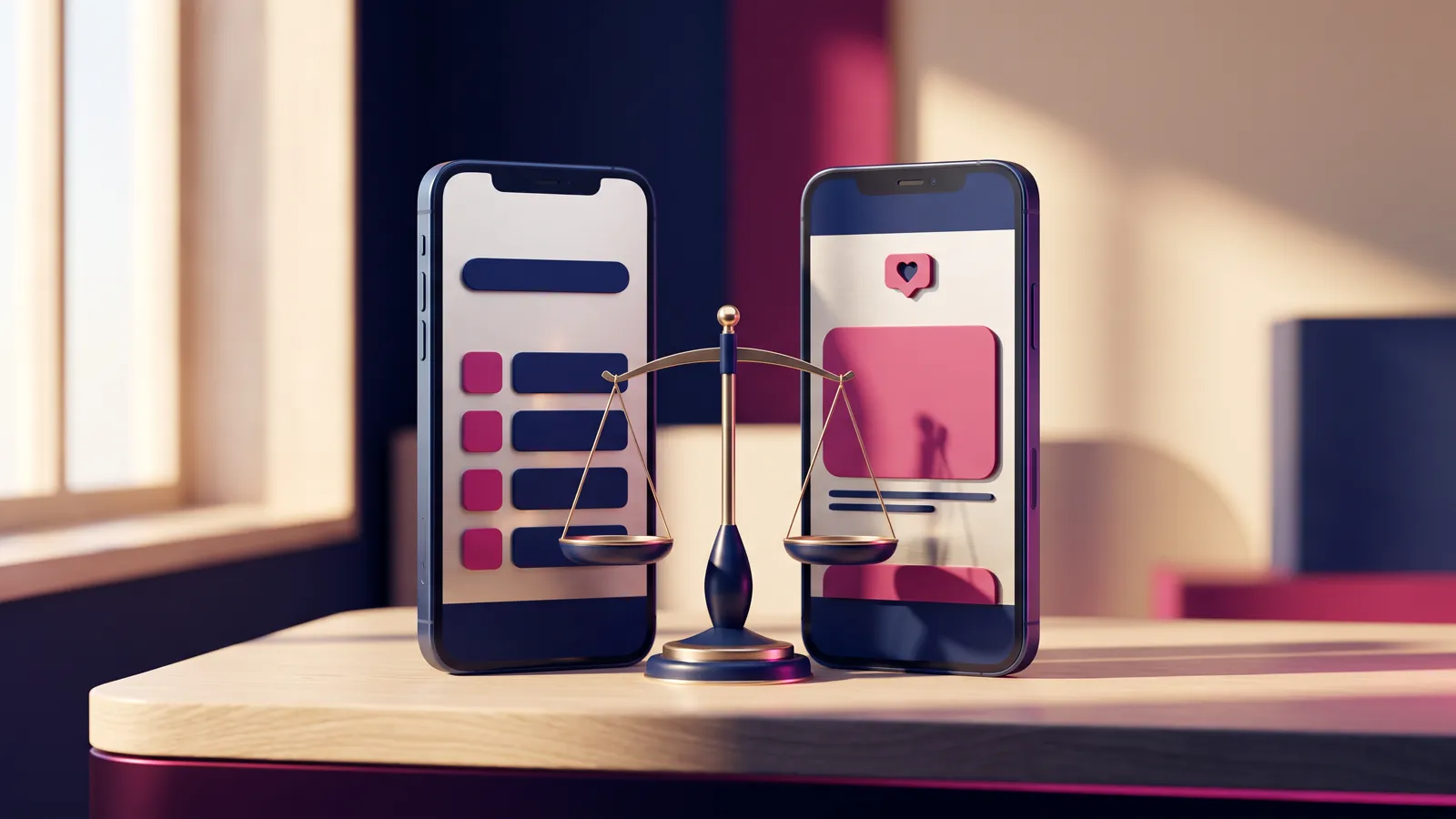 Two phones comparing search ads and social feed ads, illustrating facebook ads vs google ads