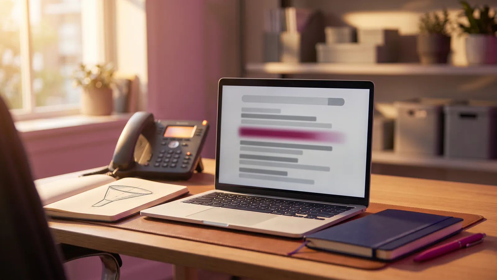 Google ads for small business planning on a laptop and notepad beside a ringing desk phone