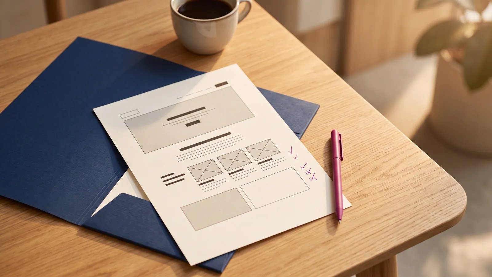 Printed web page with check marks in the margin, representing an on page seo checklist review