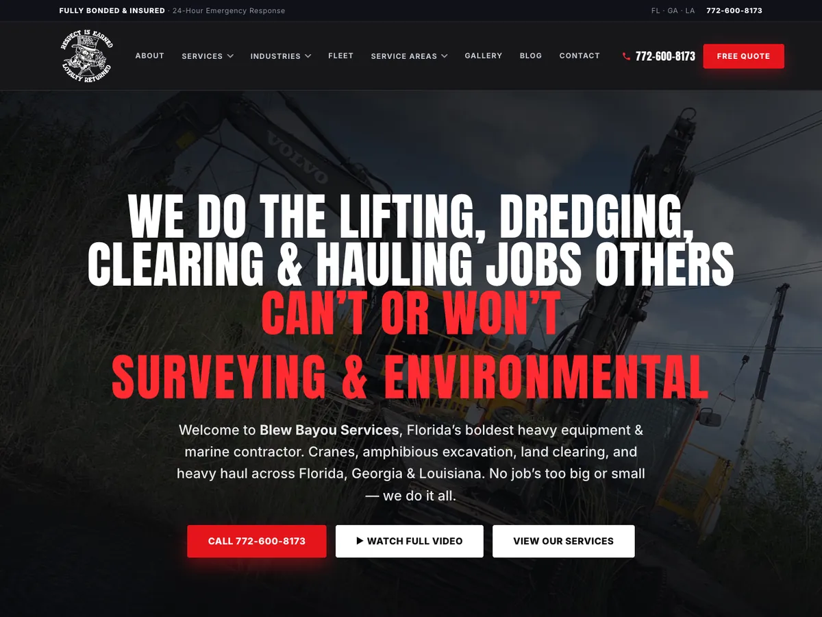 Blew Bayou Services website homepage