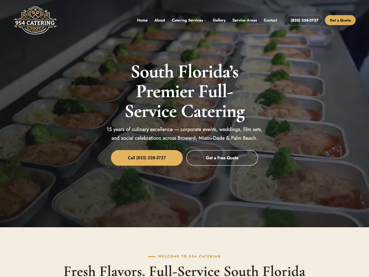 954 Catering website homepage