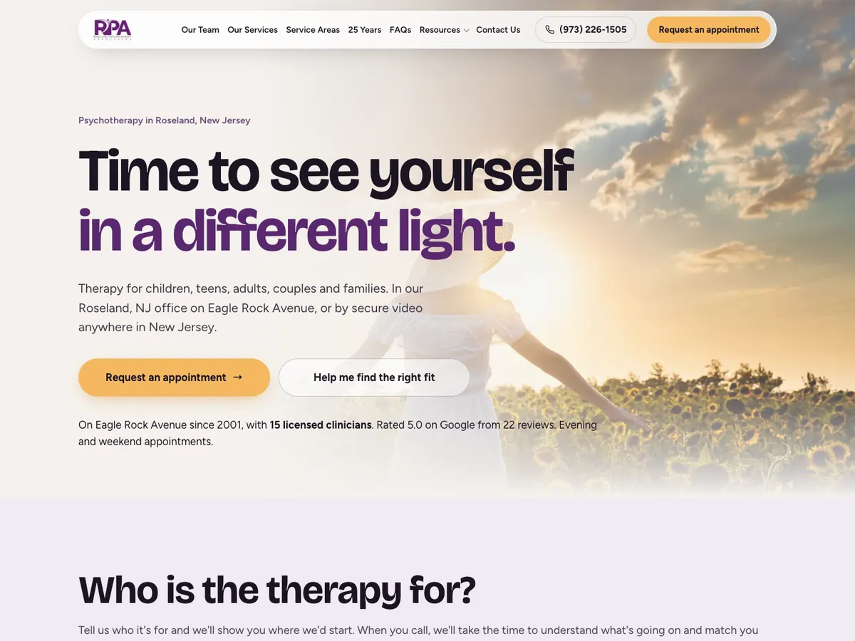Roseland Psychotherapy website homepage